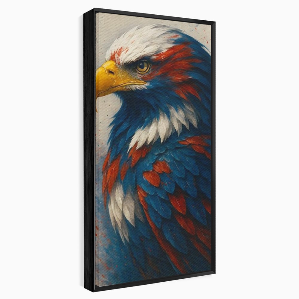 Tablou canvas cu tablou canvas cu vultur american pictat, in rama de aluminiu negru